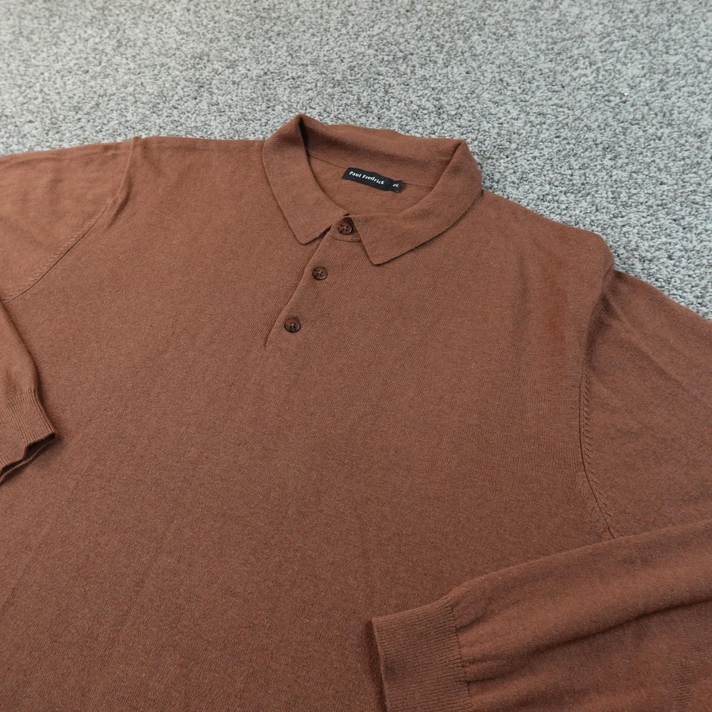 Paul Fredrick Sweater Mens 4XL Brown Silk Cotton Cashmere Knit Polo Pullover Top